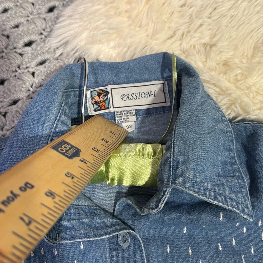 Vintage Blue Cat Embroidered Denim Shirt